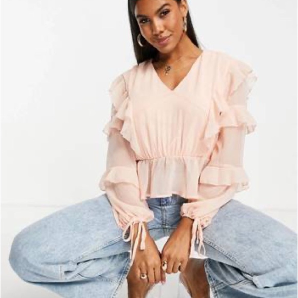 Missguided peplum blouse with frill hem in peach